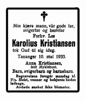 Karolius - dødsannonsen